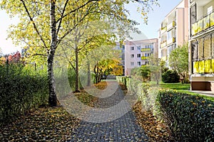 Narrow footpath in housing estate