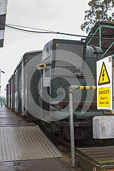 The narrow gauge train that runs the length of the Hythe Pier carrying passengers to and from the ferry boat to Southampton taken photo