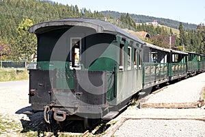 Narrow gauge train with wooden wagons