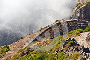 Narrow hiking trails on the mountain Pico do Arieiro. Madeira island photo