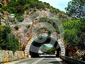 Narrow Hillside Roadway Tunnel