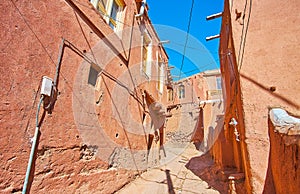 The narrow hilly street in Abyaneh mountain village