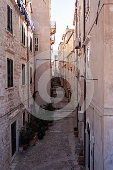 Narrow historical alley in Dubrovnik