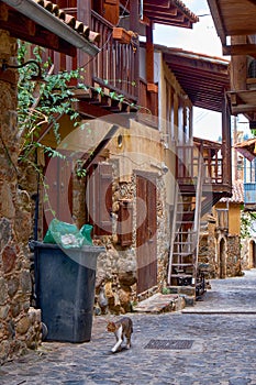 The narrow mediaeval street of old Kakopetria. Nicosia District. Cyprus