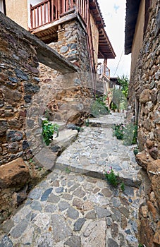 The narrow mediaeval street of old Kakopetria. Nicosia District. Cyprus