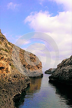 Narrow ocean inlet through limestone bedrock