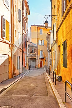 The narrow old Rue Riquier street in Aix-en-Provence, France