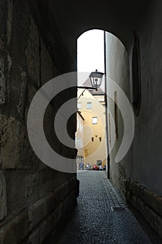 Narrow old street in Regensburg,Bavaria,Germany