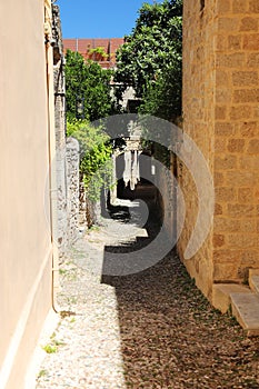 the narrow old street in rhodes greece