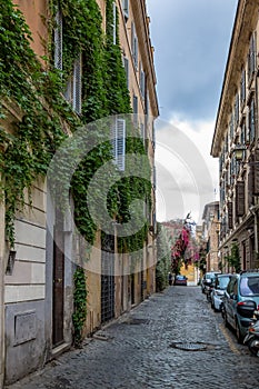 Narrow old street in Trastevere - Rome, Italy