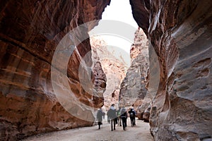 Narrow passage of rocks of Petra Canyon