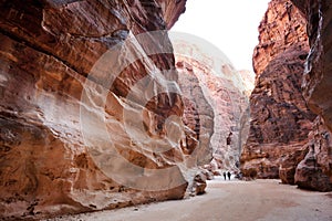 Narrow passage of rocks of Petra Canyon