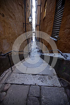 Narrow passage stair in Stockholm  Sweden