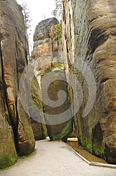 Narrow path in Skalne Mesto Adrspach Czech Republic