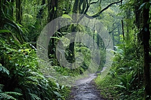 a narrow path winding through an offbeat jungle reserve