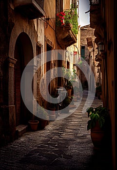 The Narrow, Potted-Plant-Lined Street of Bernie Andrea photo