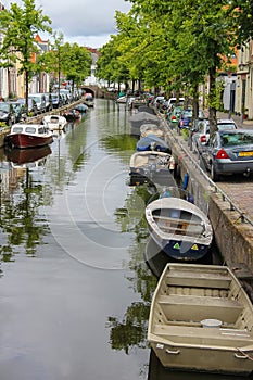 Narrow river channel in the city centre of Haarlem