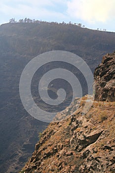 Narrow road by the cliff to Mogan in the Canary Islands