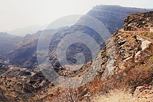 Narrow road by the cliff to Mogan in the Canary Islands