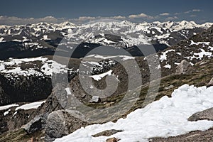 Narrow roads of Colorado`s Mt. Evans are scraped free of snow and ice.