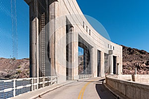 Narrow roadway across Parker Dam on the Colorado River