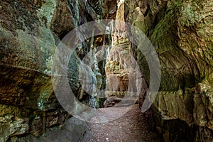 The narrow rock crevice named \'kuelscheier\' in the forest close to the village of Consdorf