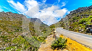 The narrow and scenic Bainskloof Pass through the Witte River or Witrivier Canyon between the towns Ceres and Wellington