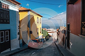 Narrow sloping street in La Orotava, Tenerife, Canarias photo