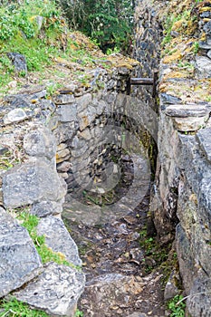 Narrow stairway at Kuelap ruins, northern Pe