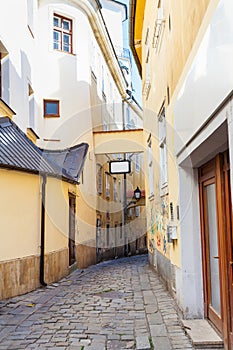 Narrow stone Bastova street in Bratislava