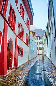 Narrow street in Altstadt Grossbasel district of Basel, Switzerland