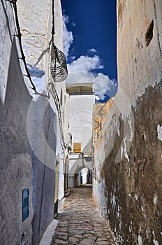 Narrow street of ancient Medina, Hammamet, Tunisia, Mediterranea