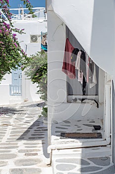 Narrow street in ancient town. Mykonos, Greece