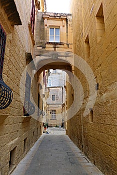 Narrow Street in the Ancient Walled City of Mdina, Malta