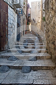 The narrow street in the Arab quarter of the Old C