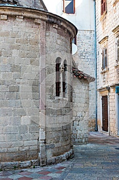 The narrow street of the authentic old town of Kotor, Montenegro.