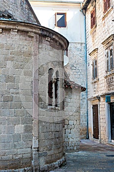 The narrow street of the authentic old town of Kotor, Montenegro.