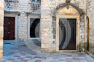 The narrow street of the authentic old town of Kotor, Montenegro.