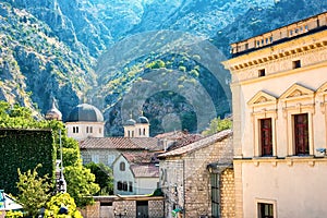 The narrow street of the authentic old town of Kotor, Montenegro.