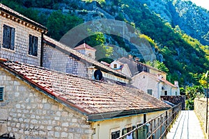 The narrow street of the authentic old town of Kotor, Montenegro.