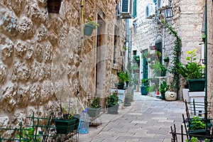 The narrow street of the authentic old town of Kotor, Montenegro.