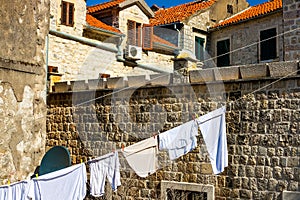 The narrow street of the authentic old town of Kotor, Montenegro.