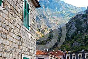 The narrow street of the authentic old town of Kotor, Montenegro.