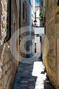 The narrow street of the authentic old town of Kotor, Montenegro