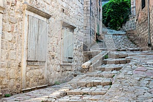 The narrow street of the authentic old town of Kotor, Montenegro
