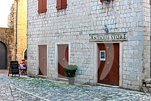 The narrow street of the authentic old town of Kotor, Montenegro