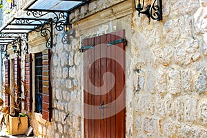 The narrow street of the authentic old town of Perast, Montenegro.