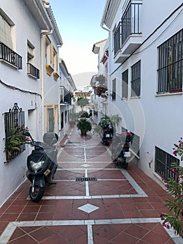 Narrow street in the Benalmadena Pueblo, Malaga, Spain