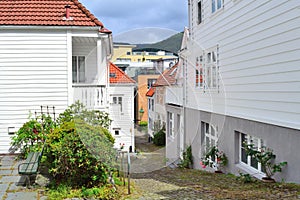 Narrow street of Bergen, Norway