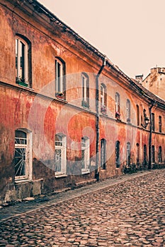 Narrow street and buildings in old town, Vilnius, Lithuania